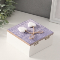 Шкатулка для украшений &laquo;Сердечки белые на сиреневом квадрате&raquo;, дерево, 12&times;12&times;5.3 см