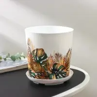 Горшок для цветов с поддоном Доляна &laquo;Голди. Листья&raquo;, 1,6 л, d=14 см, h=15,5 см, пластиковый, цвет белый