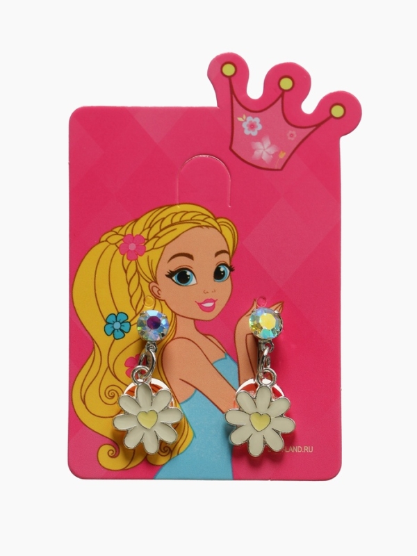 Серьги-клипсы детские "Выбражулька" ромашки с кругом кристалл, цвет жёлто-белый