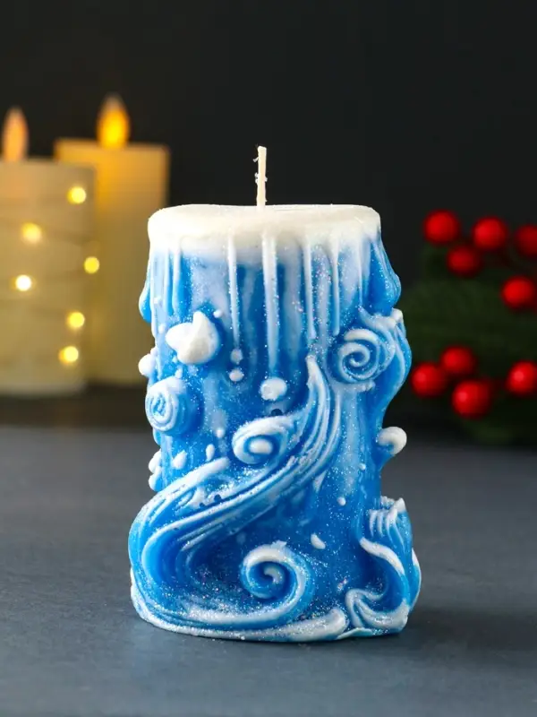 Свеча новогодняя столбик "Волшебство" синий