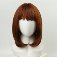 Парик искусственный, с чёлкой, имитация кожи, 30 см, цвет рыжий