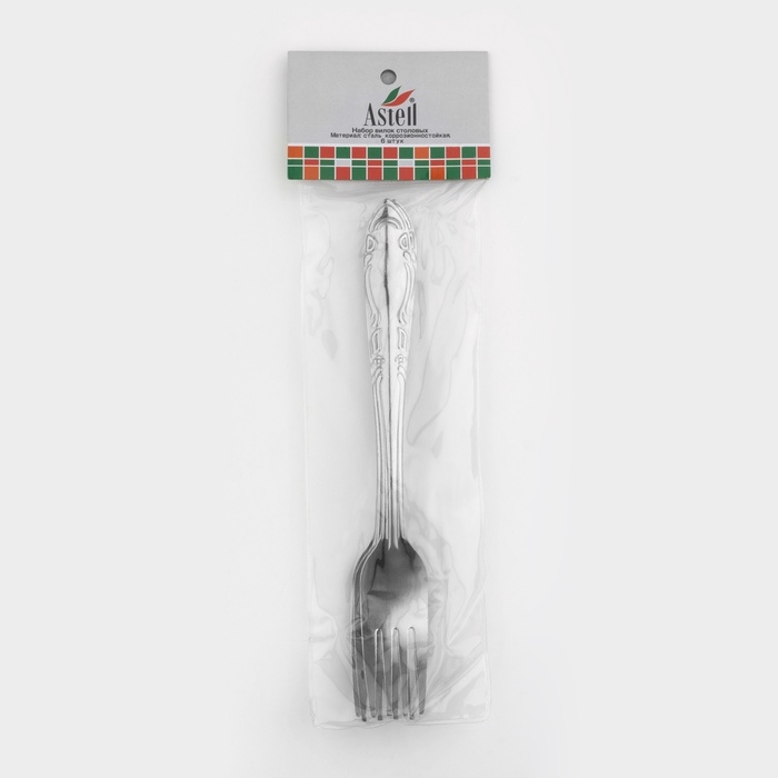 Набор столовых вилок из нержавеющей стали &laquo;Общепит&raquo;, длина 19 см, толщина 0.7 мм, 6 шт., серебряный