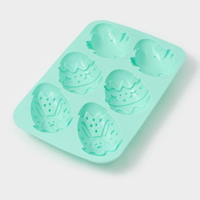 Форма для выпечки Доляна &laquo;Пасхальный кролик&raquo;, силикон, 27&times;17 см, 6 ячеек, бирюзовая