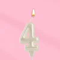 Свеча в торт &laquo;Праздник&raquo; цифра 4, жемчужный перламутр с блестками