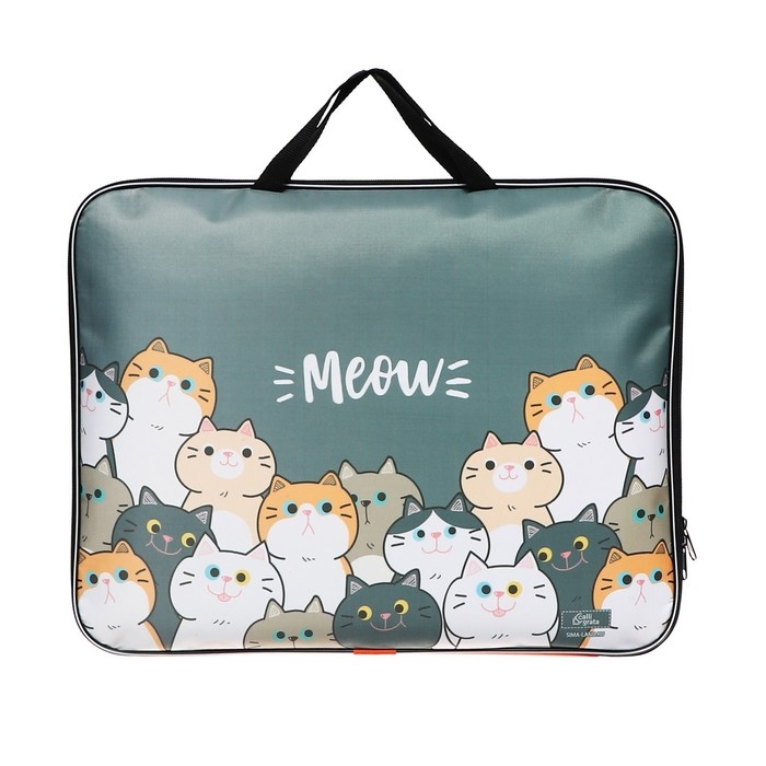 Папка для чертежей и рисунков А3, 470 х 350 х 20 мм, с ручками, текстильная, Calligrata Папка для чертежей и рисунков А3, 470 х 350 х 20 мм, с ручками, текстильная, Calligrata "Коты"