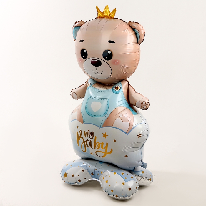 Шар фольгированный 62" &laquo;Мишка в короне &mdash; мальчик&raquo; на подставке, под воздух