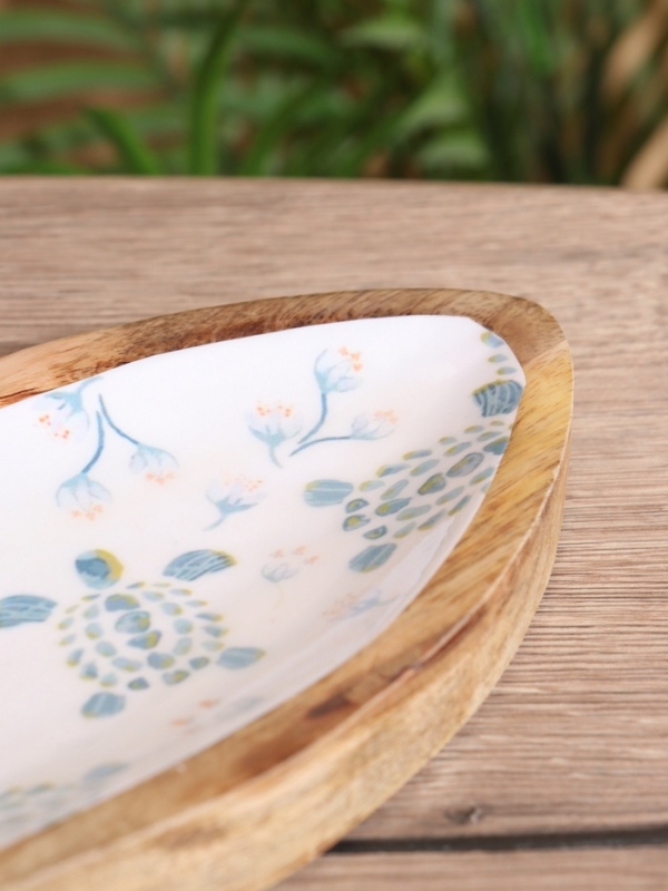 Блюдо в форме рыбки "Черепаха и цветы" дерево манго 32х11,5х2 см