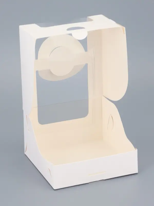 Коробка под бенто-торт с окном, белая, 14 х 14 х 8 см