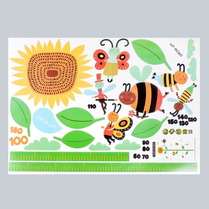 Наклейка пластик интерьерная ростомер Наклейка пластик интерьерная ростомер "Подсолнух и насекомые" 50х70 см