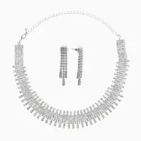 Набор 2 предмета: серьги, колье со стразами &laquo;Лёд. Клавиши&raquo;, d=13.5 см, белый в серебре