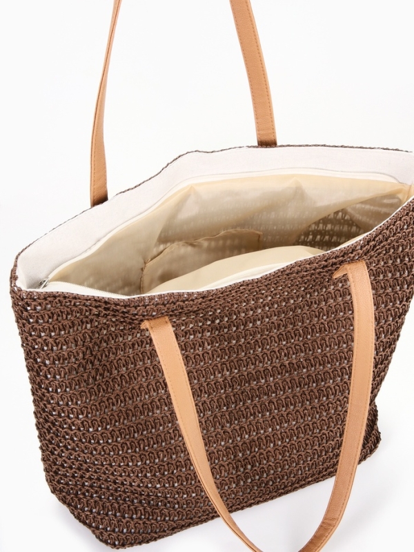 Сумка пляжная Одноцвет, 47*14*35, отд на молнии, подкладка, коричневый Сумка пляжная Одноцвет, 47*14*35, отд на молнии, подкладка, коричневый