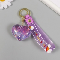 Брелок пластик с карабином, ремешком "Сердечко с цветами" водный с декором 5х5,5х2,5 см