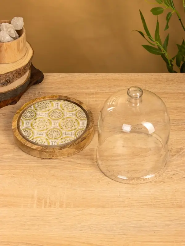 Блюдо сервировочное с крышкой, 18&times;18&times;20 см, дерево, стекло