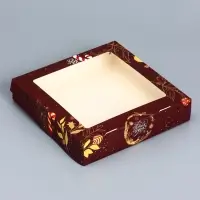 Коробка складная, подарочная новогодняя с окном Merry christmas 20&times;20&times;4 см