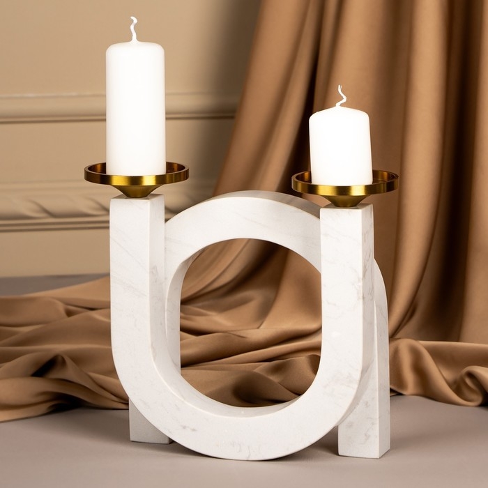 Подсвечник латунь, мрамор &laquo;Камелия&raquo; 19 х 18 х 8 см