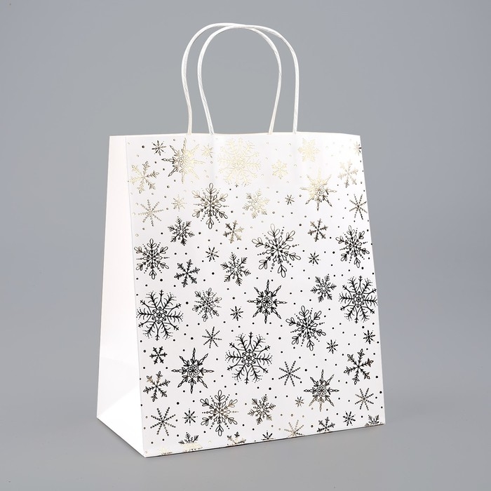 Пакет подарочный новогодний крафтовый &laquo;Снежинки&raquo;, 22 х 25 х 12 см , Новый год