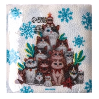 Салфетки новогодние бумажные &laquo;С Новым годом: коты&raquo;, однослойные, 24х24 см, 20 шт.