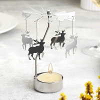 Свеча вращающаяся "Карусель с оленями", серебрянная, металл Свеча вращающаяся "Карусель с оленями", серебрянная, металл