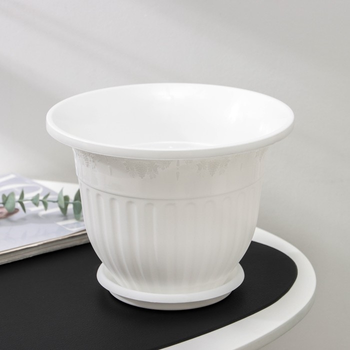 Горшок для цветов с поддоном &laquo;Лозанна&raquo;, 3 л, пластиковый, белый