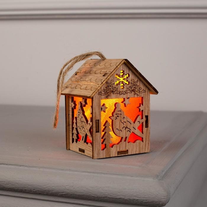Ёлочная игрушка &laquo;Домик с птицей&raquo;, от батареек, свечение тёплое белое