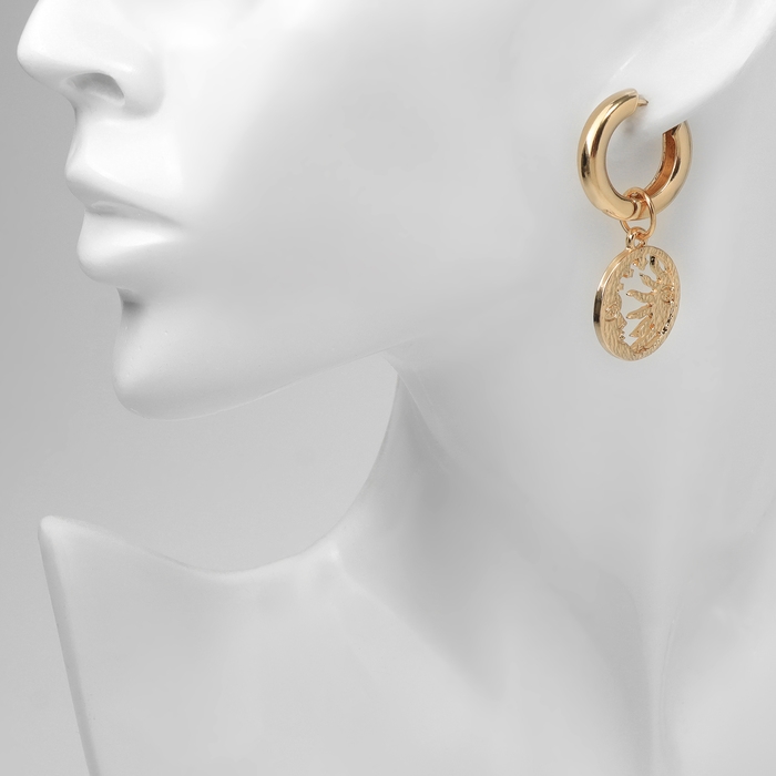 Серьги со съёмным элементом &laquo;Трансформер&raquo; солнце, цвет белый в золоте