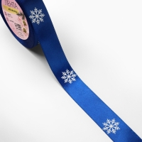 Новый год! Лента атласная &laquo;Снежинки&raquo;, 25 мм, 23 &plusmn; 1 м, цвет синий/белый №122