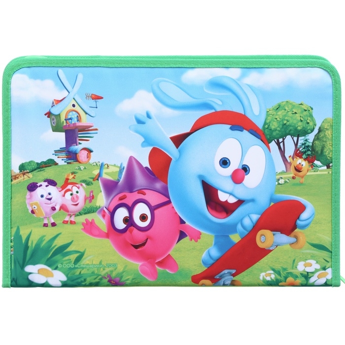 Папка для труда А4 с пеналом, на молнии, текстиль, Смешарики Папка для труда А4 с пеналом, на молнии, текстиль, Смешарики