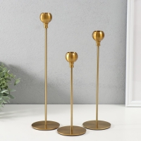 Подсвечник металл "Шар с гранями" тёмное золото d=2 см, набор 3 шт h=32 см, 27 см, 22 см