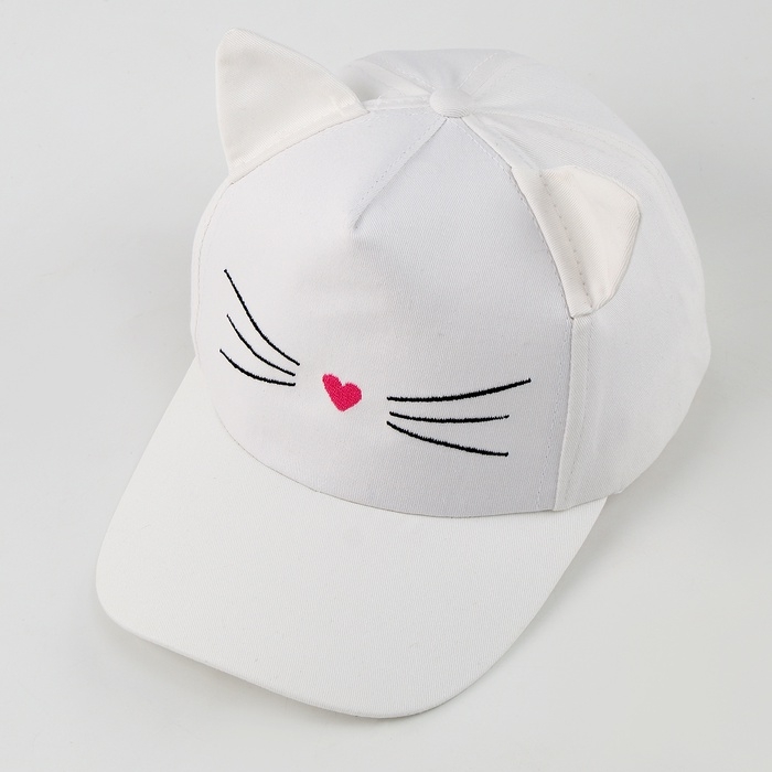 Кепка детская для девочки Кепка детская для девочки "Котик", с ушками, цвет белый р-р 52-54 5-7 лет