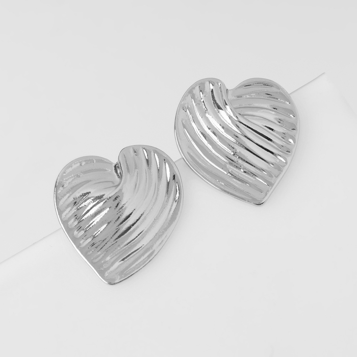 Серьги металл &laquo;Сердца&raquo; лист, цвет серебро