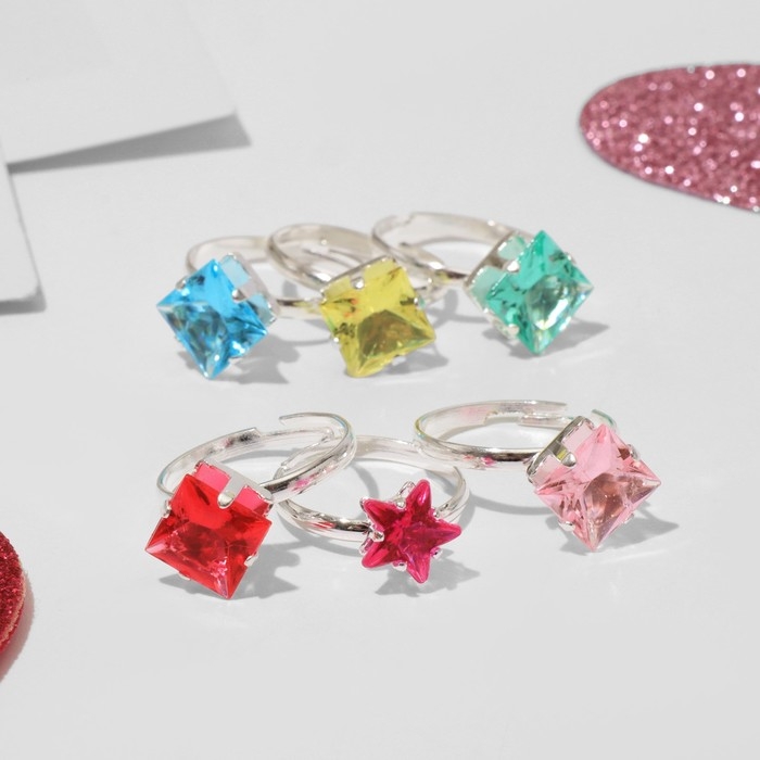 Кольца детские набор 36шт &laquo;Выбражулька&raquo;, форма МИКС, цвет МИКС в серебре, б-р