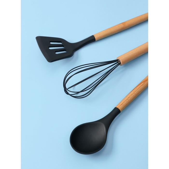 Набор кухонных принадлежностей Доляна «Лиам», 7 предметов, 33×12,5×12,5 см, цвет чёрный Набор кухонных принадлежностей Доляна «Лиам», 7 предметов, 33×12,5×12,5 см, цвет чёрный