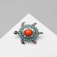 Брошь этника &laquo;Черепашка&raquo;, этническая, цветная в серебре