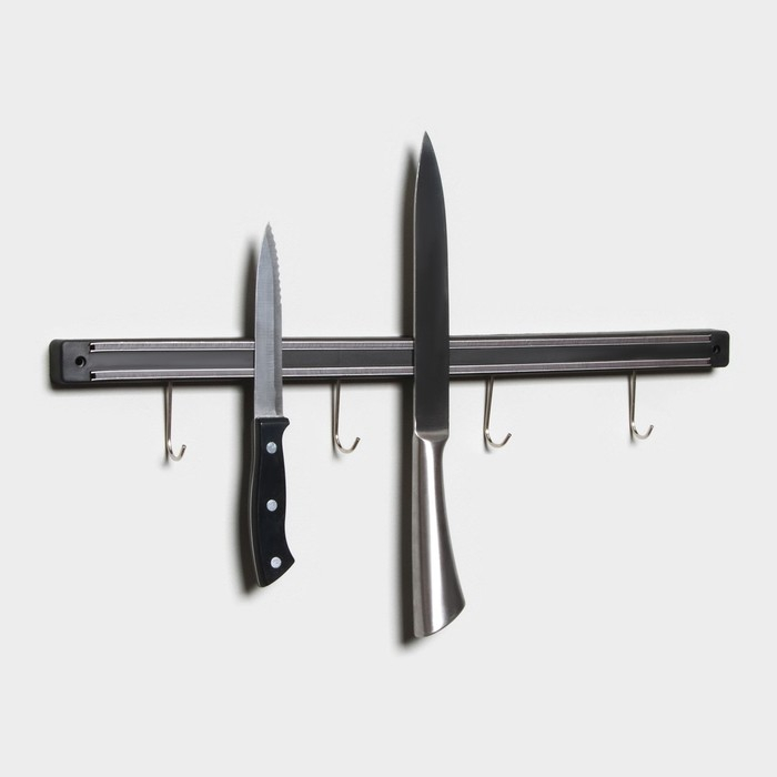 Держатель для ножей магнитный Доляна &laquo;Линия&raquo;, с крючками, 51 см
