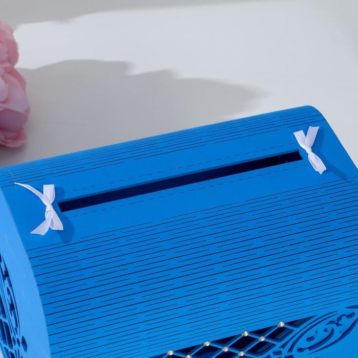 Семейный банк "Ажурный", со стразами, сине-белый, 23,5х17х20 см