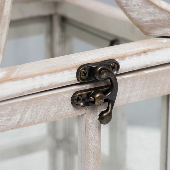 Подсвечник дерево "Фонарь - веранда" белый состаренный набор 2 шт 35х15х15, 53х20х20 см