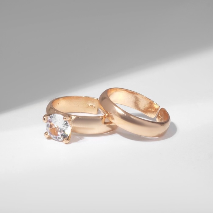 Набор колец 2 штуки «Классика» кристалл, цвет белый в золоте, безразмерное Набор колец 2 штуки «Классика» кристалл, цвет белый в золоте, безразмерное