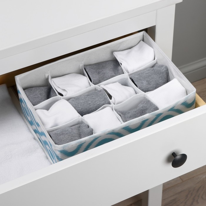 Органайзер для хранения белья Доляна &laquo;Лагуна&raquo;, 12 ячеек, 27&times;20&times;10 см, цвет бирюзовый