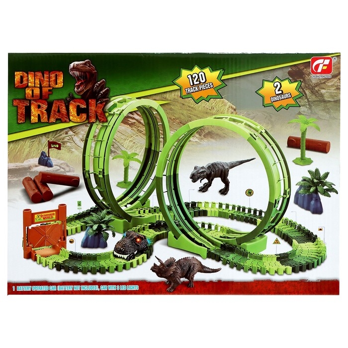 Гибкий автотрек &laquo;Дино&raquo;, мёртвая петля, световые эффекты, работает от батареек