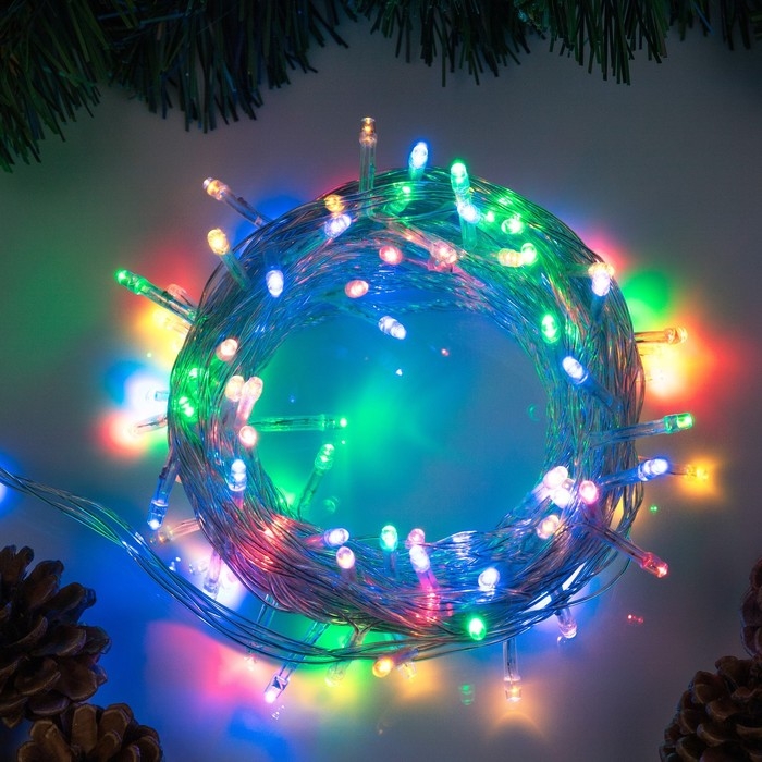 Гирлянда &laquo;Нить&raquo; 10 м, IP20, прозрачная нить, 100 LED, свечение мульти, 8 режимов, 220 В