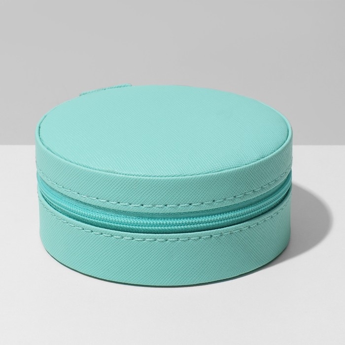 Органайзер для хранения украшений &laquo;Шкатулка портативная круг&raquo;, 9,8&times;9,8&times;4,5 см, цвет голубой