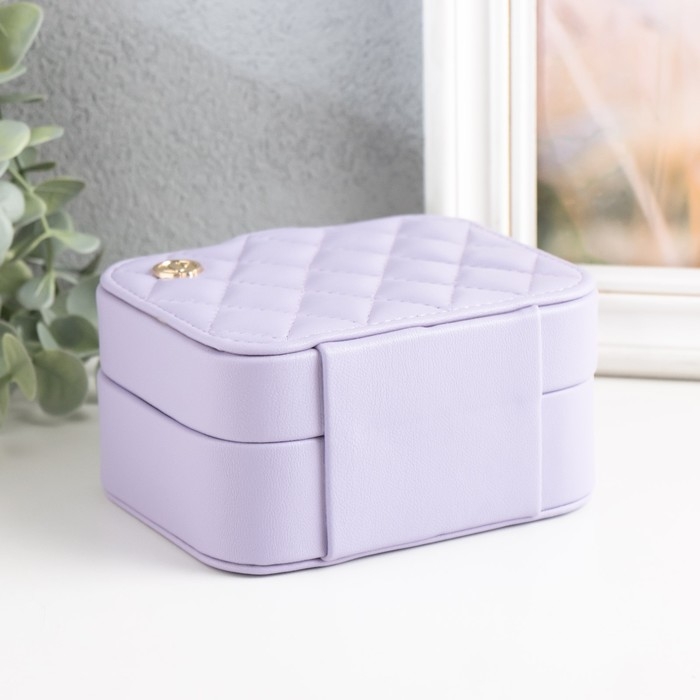 Шкатулка кожзам для украшений "Стёганая матовая" сиреневая 12х10х6,3 см