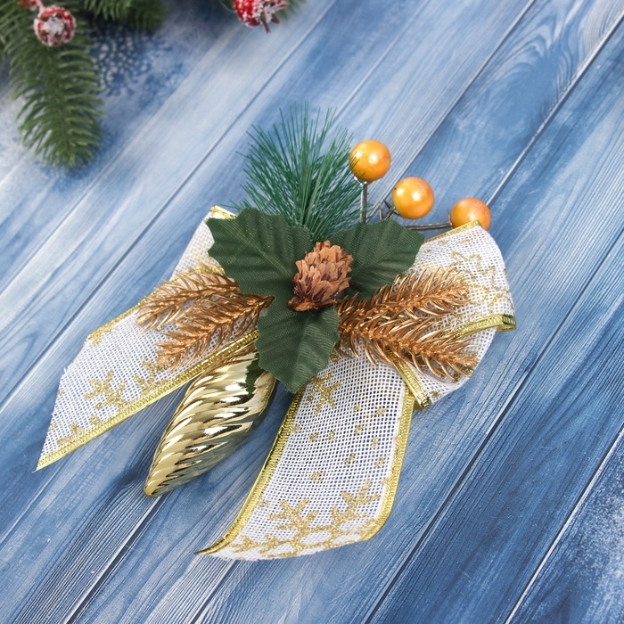 Украшение ёлочное "Композиция на бантике" (набор 2 шт ) сосулька с ягодками, 12х15 см