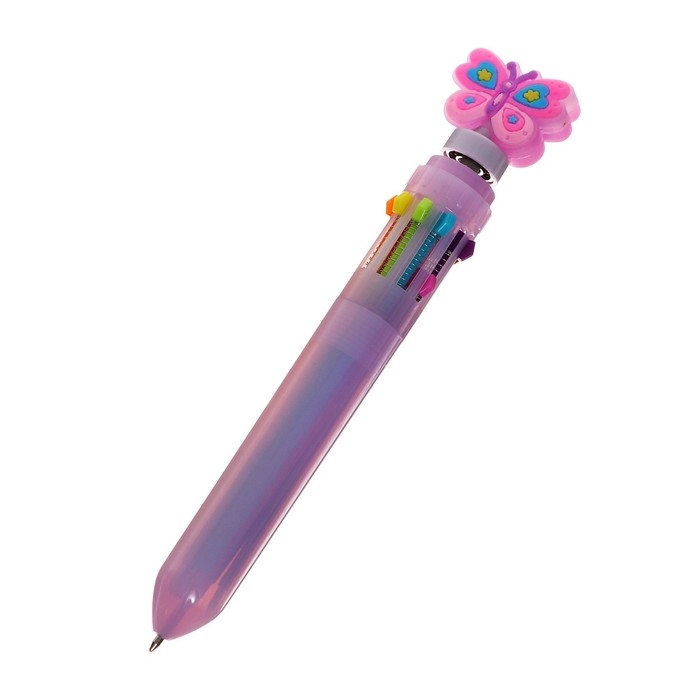 Ручка шариковая автоматическая 10-ти цветная, "Бабочка-спиннер", МИКС