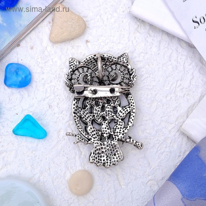 Брошь-кулон &laquo;Галиотис&raquo; филин ночной, цвет зелёный в чернёном серебре