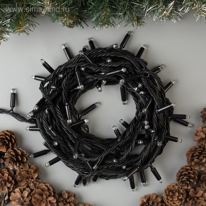 Гирлянда &laquo;Нить&raquo; 10 м, IP65, УМС, тёмная нить, 100 LED, свечение синее, 220 В