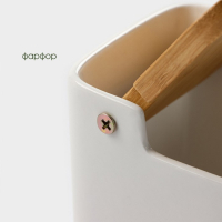 Банка для хранения сыпучих продуктов с ложкой BellaTenero, 280 мл, 9&times;9,5 см, с бамбуковой крышкой, фарфоровая, цвет белый