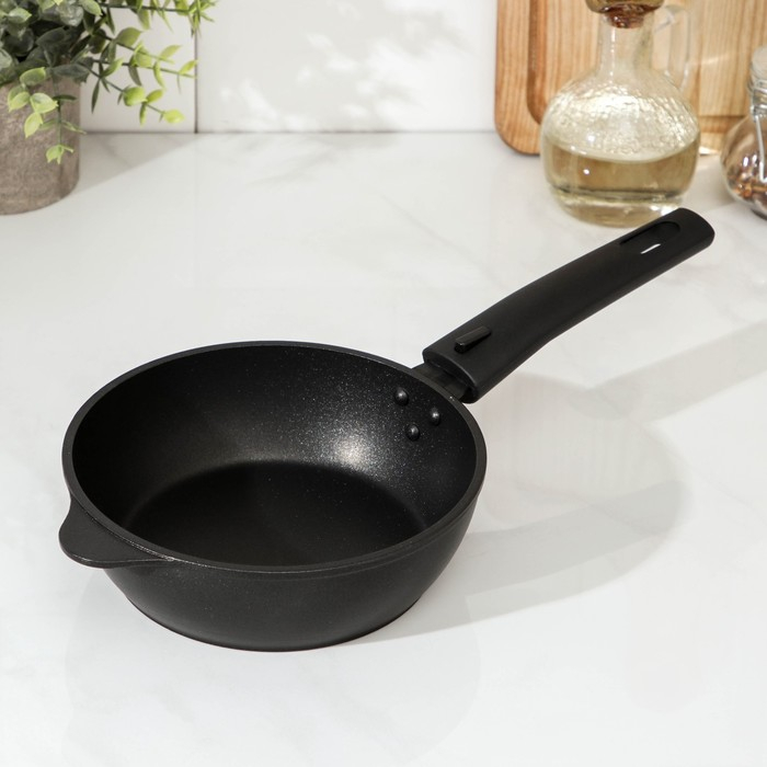 Сковорода &laquo;Уля&raquo;, d=16 см, съёмная ручка, антипригарное покрытие, цвет черный металик