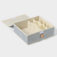 Органайзер для хранения белья LaDо́m &laquo;Франческа&raquo;, 9 ячеек, с крышкой, 35&times;30&times;12 см, цвет серо-голубой