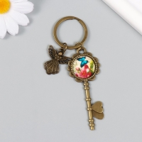 Брелок металл, стекло "Ангел и ключ с цветами" бронза 10 см Брелок металл, стекло "Ангел и ключ с цветами" бронза 10 см